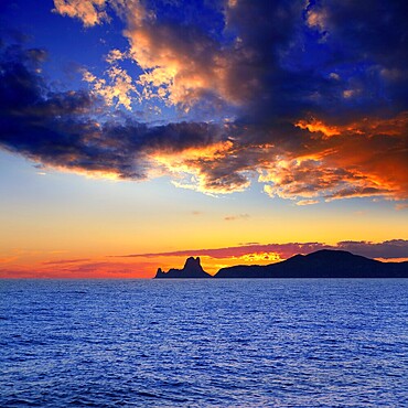 Ibiza island sunset with Es Vedra in background at Balearic islands