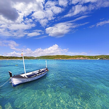 Menorca Es Grau clean port with llaut boats in Balearic Islands