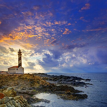Cap de Favaritx sunset lighthouse cape in Mahon at Balearic Islands of Spain