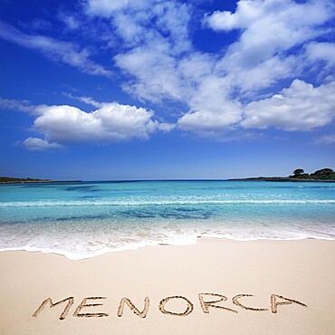 Menorca Son Saura beach in Ciutadella turquoise color at Balearic islands