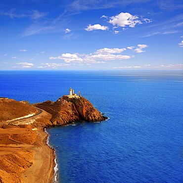 Almeria Cabo de Gata lighthouse aerial in Mediterranean sea of Spain