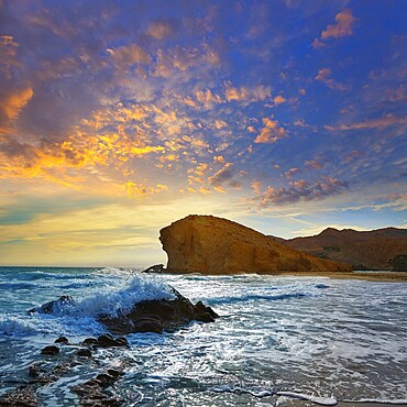 Almeria Playa del Monsul beach sunset at Cabo de Gata in Spain