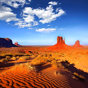 Monument Valley West and East Mittens Butte desert sand dunes Utah