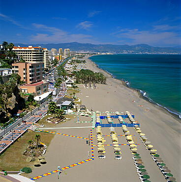 View along beach, Torremolinos, Costa del Sol, Andalucia, Spain, Mediterranean, Europe