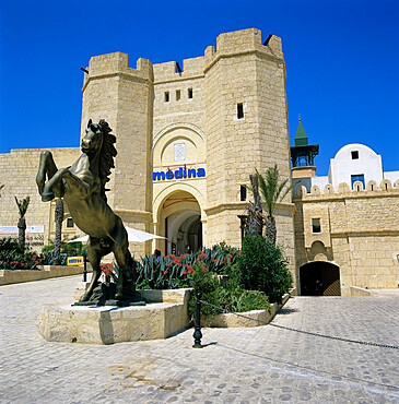 Gateway entrance of the Medina shopping and restaurant complex, Yasmine Hammamet, Cap Bon, Tunisia, North Africa, Africa