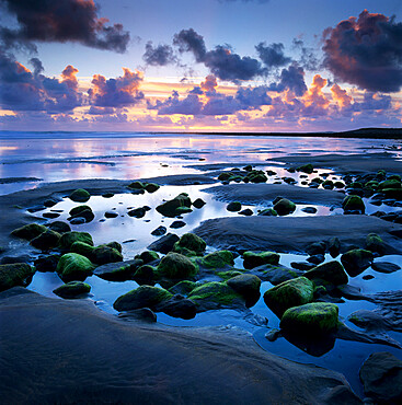 Sunset over rock pool, Strandhill, County Sligo, Connacht, Republic of Ireland, Europe