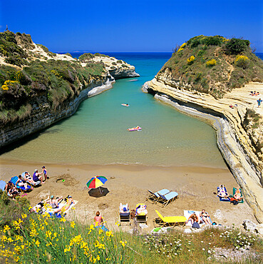 View of beach, Canal d`Amour, Sidari, north coast, Corfu, Ionian Islands, Greek Islands, Greece, Europe