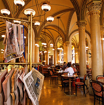 Cafe Central interior, famous coffee house used by writers and artists, Vienna, Austria, Europe