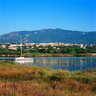 View over to the old town, Porto Vecchio, South East Corsica, Corsica, France, Mediterranean, Europe