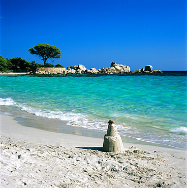 Sand castle, Palombaggia Beach, near Porto Vecchio, South East Corsica, Corsica, France, Mediterranean, Europe