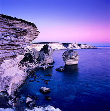 The falaise at dusk, Bonifacio, South Corsica, Corsica, France, Mediterranean, Europe