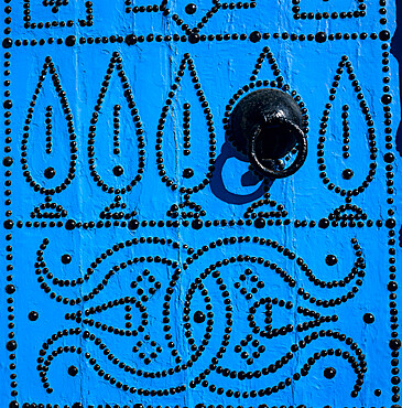 Close up of traditional Tunisian door, Sidi Bou Said, Tunisia, North Africa, Africa