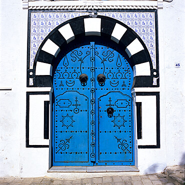 Traditional Tunisian doorway, Sidi Bou Said, Tunisia, North Africa, Africa