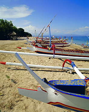 Prahu, local outrigger boats, Sanur Beach, Bali, Indonesia, Asia