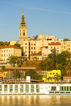 View of Sava River across to St. Michael's Cathedral in the historical center, Belgrade, Serbia, Europe