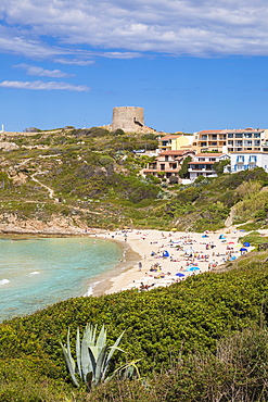 Rena Bianca beach and Longosardo (Longonsardo) Tower, Santa Teresa Gallura, Sardinia, Italy, Mediterranean, Europe