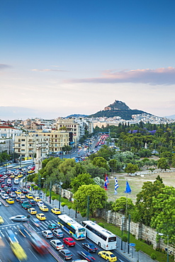 View of Leoforos Vasilissis Amalias towards Lykavittos Hill, Athens, Greece, Europe