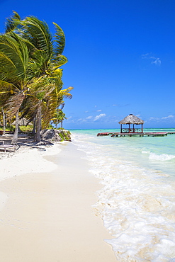 Wooden red jetty, Playa El Paso, Cayo Guillermo, Jardines del Rey, Ciego de Avila Province, Cuba, West Indies, Caribbean, Central America