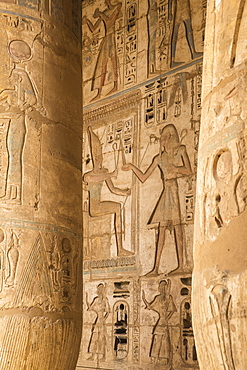 Columns in the portico of the Second Court, Temple of Ramesses III at Medinet Habu, West Bank, UNESCO World Heritage Site, Luxor, Egypt, North Africa, Africa