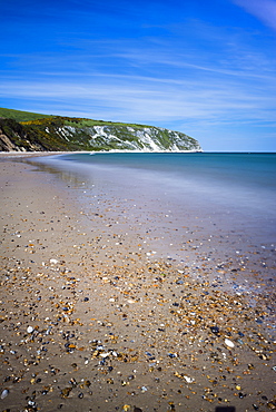 Swanage Beach and white cliffs, Dorset, England, United Kingdom, Europe 