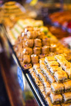 Baklava, a traditional Turkish sweet pastry in The Grand Bazaar, Istanbul, Turkey, Europe