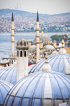 New Mosque (Yeni Cami) seen from Suleymaniye Mosque, Istanbul, Turkey, Europe