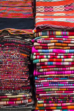 Weavings for sale at a street market in La Paz, La Paz Department, Bolivia, South America