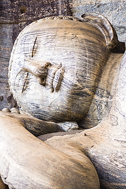 Reclining Buddha in Nirvana at Gal Vihara Rock Temple, Polonnaruwa, UNESCO World Heritage Site, Sri Lanka, Asia