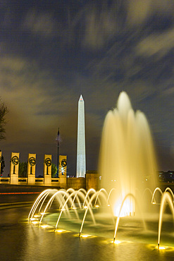 View of the Washington Monument at night from the WWII Memorial in Washington, D.C., United States of America