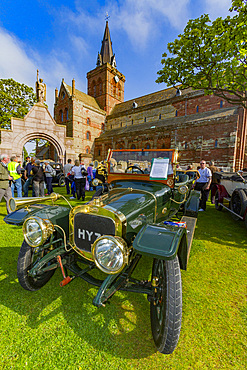 Car Rally at St Magnus Cathedral in Kirkwall Orkney Island, Scotland.