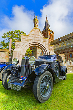 Car Rally at St Magnus Cathedral in Kirkwall Orkney Island, Scotland.