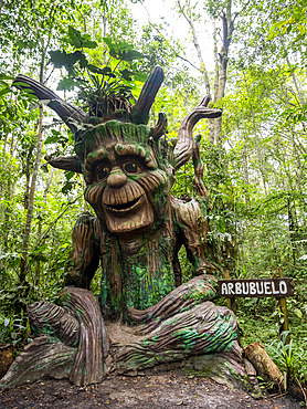 Carved wooden statues at the Dallas Manatee Rescue Center, Iquitos, Peru.
