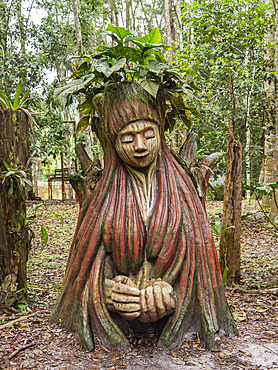 Carved wooden statues at the Dallas Manatee Rescue Center, Iquitos, Peru.