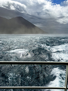 Gale force winds buffet the National Geographic Resolution in Tanaga Bay, Tanaga Island, Aleutian Islands, Alaska.