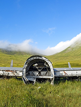 Detail from grounded B-24 Liberator bomber which ran out of fuel during WWII, Bechevin Bay, Atka Island, Alaska.