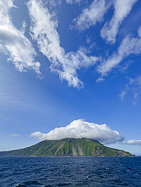 Stratovolcano on Kagamil Island. Kagamil Island is one of the four mountains of the Aleutian Archipelago, Alaska.