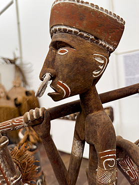 Carvings in the Agats Museum in the town of Agats, Asmat Regency, South Papua, Indonesia.