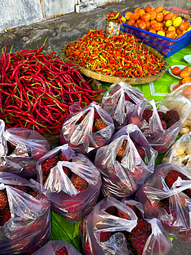 Fruit and spices for sale in the town of Banda Neira on the island of Banda Neira, Moluccas, Indonesia.