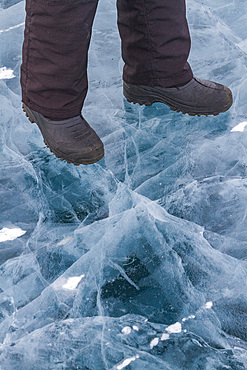 Details of the ice road from Tibbitt to Contwoyto, on the frozen Great Slave Lake, Northwest Territories, Canada.