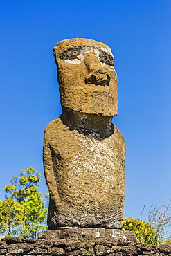 Detail of a moai at Ahu Akivi, the first restored altar on Easter Island (Isla de Pascua) (Rapa Nui), UNESCO World Heritage Site, Chile, South America