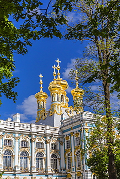 Exterior view of the Catherine Palace, Tsarskoe Selo, St. Petersburg, Russia, Europe