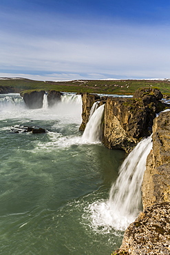 One of Iceland's most spectacular waterfalls, Godafoss (Waterfall of the Gods), outside Akureyri, Iceland, Polar Regions