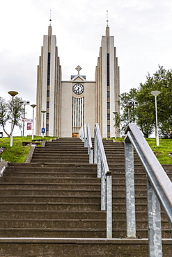 External view of the Lutheran Church of Akureyri, Akureyrarkirkja, Iceland, Polar Regions