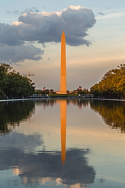 The Washington Monument with reflection as seen from the Lincoln Memorial, Washington D.C., United States of America, North America