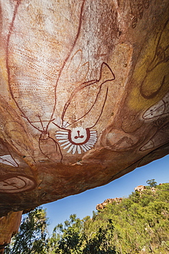 Aboriginal Wandjina cave artwork in sandstone caves at Raft Point, Kimberley, Western Australia, Australia, Pacific