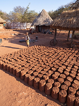 Mud bricks drying in the sun in the fishing village of Musamba, on the shoreline of Lake Kariba, Zimbabwe, Africa