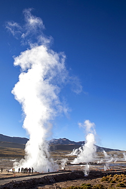 Tourists at the Geysers del Tatio (El Tatio), the third largest geyser field in the world, Andean Central Volcanic Zone, Antofagasta Region, Chile, South America