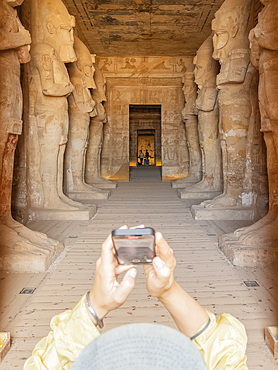 Interior view of the Great Temple of Abu Simbel with its successively smaller chambers leading to the sanctuary, UNESCO World Heritage Site, Abu Simbel, Egypt, North Africa, Africa