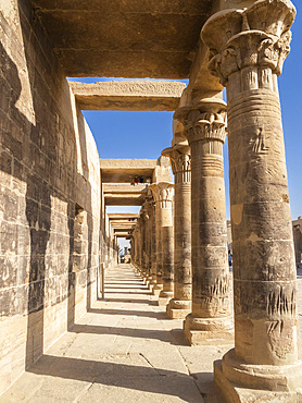 Columns at the Philae temple complex, The Temple of Isis, currently on the island of Agilkia, UNESCO World Heritage Site, Egypt, North Africa, Africa