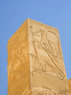 Columns in the shrine to Hathor on the upper terrace of the mortuary temple of Hatshepsut in Deir al-Bahri, UNESCO World Heritage Site, Thebes, Egypt, North Africa, Africa